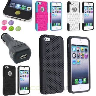 Color Hybrid Combo Rubber Hard Case+Black Car Charger+Sticker For iPhone 5 5S Cell Phones & Accessories
