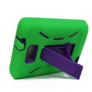 For Samsung Galaxy S II Galaxy SII Galaxy S2 Straight Talk Net10 SGH S959G S959G Hybrid Hard Rubber Case Green Purple with Stand 