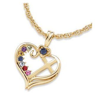 Mothers Birthstone Heart & Cross Pendant Pendant Necklaces Jewelry
