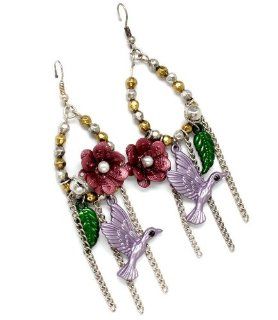 Flower Garden and Enchanting Hummingbird Charm Dangling Earrings   Purple Dolls Of Omaha Jewelry