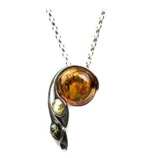 Sterling Silver Multi Color Amber Modern Pendant Necklace, 18" Jewelry