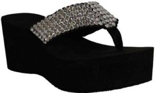 Scandalous Flip Flops 110150 M 9 Miss Vegas Black Base Clear Stones Shoes