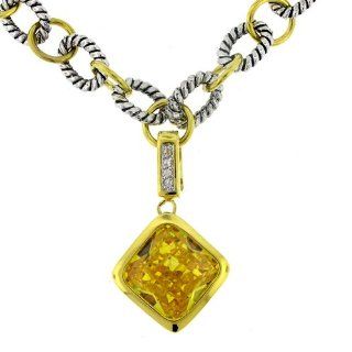 2 tone Necklace w/Golden & White CZs Pendant Necklaces Jewelry