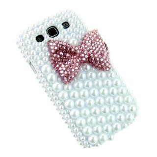 New 3D Pink Bowknot Bow Decorate full Pearls Case Hard White for Samsung Galaxy S3 III I9300 Cell Phones & Accessories