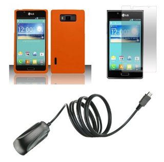 LG Optimus Showtime   Premium Accessory Kit   Orange Hard Cover Case + ATOM LED Keychain Light + Screen Protector + Micro USB Wall Charger Cell Phones & Accessories