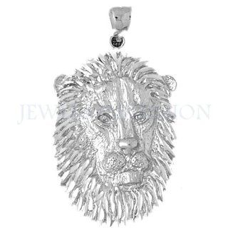 14K White Gold Lion Head Pendant Jewels Obsession Jewelry