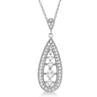 Vintage Diamond Teardrop Pendant Necklace 14k White Gold (0.25ct) Jewelry