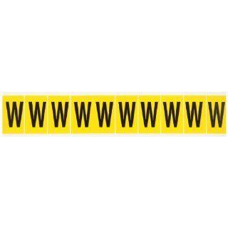 Brady 1530 W 1 1/2" Height, 7/8" Width, B 946 High Performance Vinyl, Black On Yellow Color 15 Series Indoor Or Outdoor Letter Label, Legend "W" (10 Labels Per Card) Industrial Warning Signs