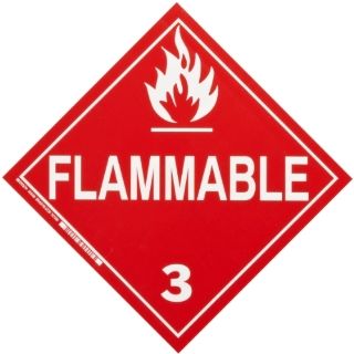 Brady 63409 10 3/4" Height, 10 3/4" Width, B 946 High Performance Vinyl, White On Red Color Dot Vehicle Placard, Legend "Flammable 3" Industrial Warning Signs