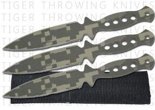 PA0197 S3 CM1. THREE 6 Inch Tiger Throwing Knives Get your hands on these exclusive awesome Tiger knives made by Tiger USA. Our thick cut, super sharp knives are back and better than ever with wonderful designs, durable steel and an aerodynamic shape that 
