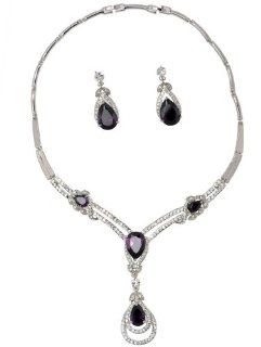 Saint Christine Purple Crystal Necklace & Drop Crystal Earrings Set, Necklace (44Cm), 17.32", Pendant(7.52.5Cm),2.95"0.98", Earrings (4Cm), 1.57" Jewelry