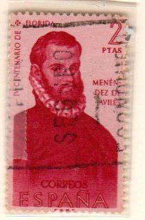 Postage Stamps Spain. One Single 2p Dark Carmine Rose & Pink Pedro Menendez de Aviles Stamp Dated 1960, Scott #949. 