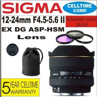 Sigma 12 24mm F4.5 5.6 II EX DG ASP HSM Wide Angle Zoom Lens for Nikon Digital SLR Cameras + Lens Case + Celltime 5 Year Warranty  Digital Slr Camera Lenses  Camera & Photo