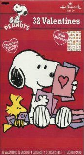 Snoopy Peanuts Valentine Cards (32) Pack Woodstock Plus 1 Sticker Sheet and 1 Teacher Card Toys & Games