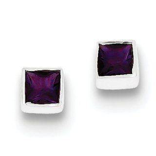 Sterling Silver Squared Purple Cz Earrings, Best Quality Free Gift Box Satisfaction Guaranteed Jewelry