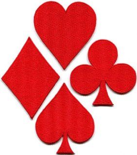 Lot of 4 Playing Cards Red Suit Diamonds Spades Poker Applique Iron on Patches Made of Thailand 
