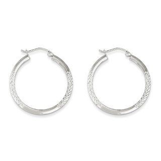 10K White Gold D/C 2.5x20mm Hoop Earrings. Metal Wt  1.73g Jewelry
