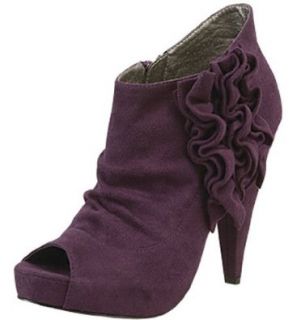 Wild Diva Purple Peep Toe Ruffle Ankle Booties Akemi44 Shoes