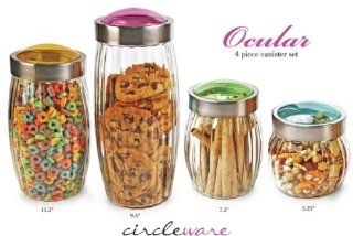 CANISTER SET OF 4   Glass   Colored Tops   Brand NEW   Gift Boxed Kitchen & Dining