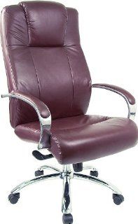 High Back Leather Office Chair with Inlay Chrome Arms Leather Burgundy   Executive Chairs