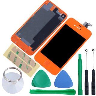 Replacement Full Set Front LCD Display & Touch Screen Digitizer Assembly With Home Button + Back Cover Housing + 8pcs Repair Opening Tools Kit Compatible For Verizon/Sprint iPhone 4 CDMA   Orange Cell Phones & Accessories