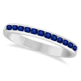 Channel Set Blue Sapphire Stackable Ring 14k White Gold (0.40ct) Jewelry