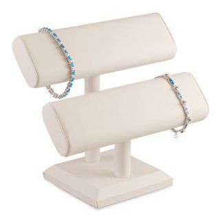 6pcs White Faux Leather 2 Tier Bracelet Watch T Bar 7"H Jewelry Holder Display Stand Jewelry