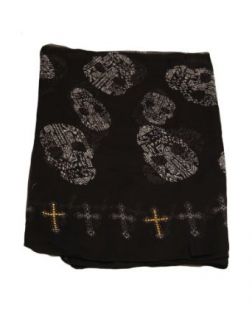 Skull and Cross Print Scarf Jeweled Cross Accents