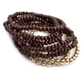 KStyle Jewelry Jewelry Set of 8 Brown and Golden Colour Beaded Stackable Stretch Ladies Women Bracelet Strand Bracelets Jewelry