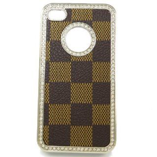 Brown & Tan Checkerboard Snap on Bling iPhone (4 / 4s) Cover Case with Faux Clear Jewels & Fashion Design   Snap on Clear Iphone Cover Case for 4/4s Iphone   Height4.5 Inches X Width 2.5 Inches X Thickness0.5 Inches Jewelry