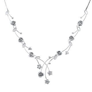 Glamorousky Elegant Rose Necklace with Silver Swarovski Element Crystals and Crystal Glass   40cm + 7.5cm extension chain (965) Glamorousky Jewelry Jewelry
