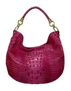 BRAHMIN Carmela Melbourne Croco Embossed Leather Hobo Bag Handbag (Fuschia) Clothing