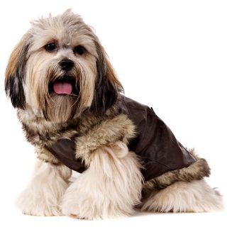 UrbanPup Luxury Brown Leather and Fur Lined Coat (Medium   Dog Body Length 12" / 30cm)  Pet Coats 