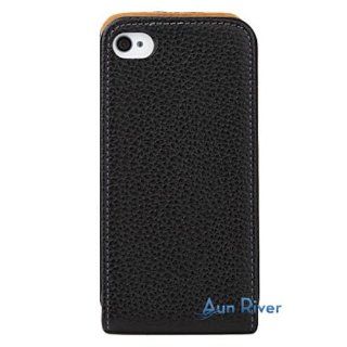 Aunriver Black Neat Design Flip Style PU Leather Case Cover for iPhone 4/4S/4G+Secret free gift Cell Phones & Accessories