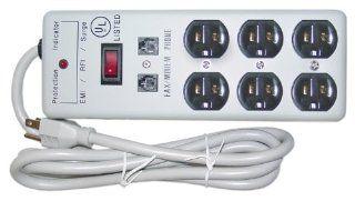 Cable Wholesale Surge Protector, 6 Outlet, 3 MOV, EMI & RFI with Modem Protector, 25 ft cord Electronics