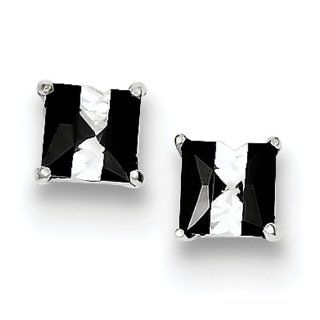 Sterling Silver Black And White Colored Cz 5mm Square Post Earrings, Best Quality Free Gift Box Satisfaction Guaranteed Stud Earrings Jewelry