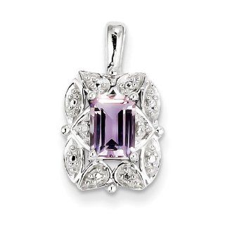Sterling Silver Diamond & Pink Amethyst Pendant, Best Quality Free Gift Box Satisfaction Guaranteed Jewelry