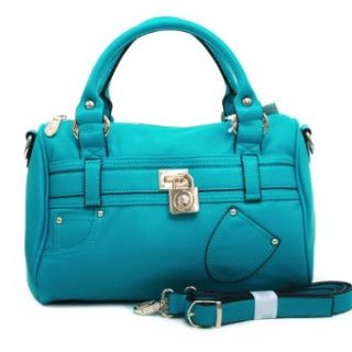 Anais Gvani Women's Fashion Petite Belted Satchel Bag Handbag w/ Front Pocket Decor & Bonus Strap  Turquoise Clothing