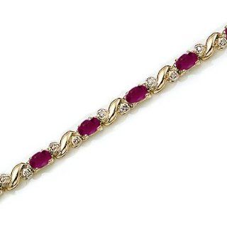 14k Yellow Gold Natural Ruby And Diamond Tennis Bracelet Jewelry