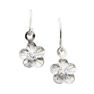 14K White Gold Cubic Zirconia Children's Daisy Floral Earrings Dangle Earrings Jewelry