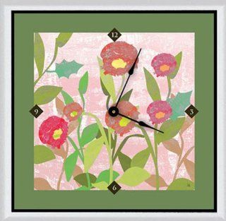 Green Leaf Art Spring Flowers Art Clock, 11 by 11 Inch   Wall Clocks