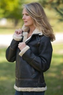 Women's Vintage Sheepskin Bomber Jacket with Hood, BROWN/BEIGE, Size SMALL (6)