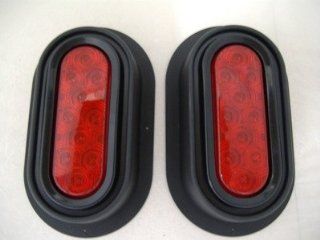 (2) Red 10 LED 6" Oval Stop Turn Brake Tail Lights / Black Surface Mount Boxes Automotive
