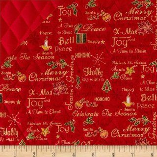 Celebrate the Season Double Sided Quilted Words Red Fabric By The YD