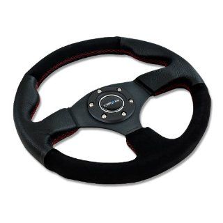 NRG Innovations, ST 012R S, 320mm 6 Hole Racing Steering Wheel Black Leather Suede Grip Red Stitch with Horn Button ST 012R S Automotive