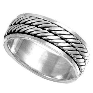 Sterling Silver Men's Braided Spinner Ring Unique Comfort Fit Pure 925 Band 8mm Size 9 Jewelry