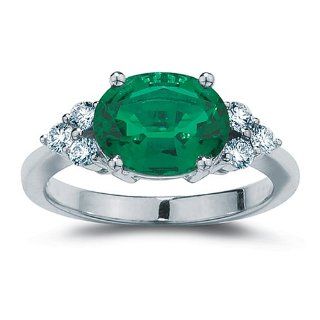 .24ctw Diamond and Oval Shape Lab Created Emerald 14k White Gold Ring (SI1/2 ,H I), Size 5 Jewelry