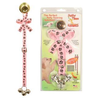 Potty Time Chimes Puppy Potty Training Bell + Instructional DVD   Adjustable, Paw Prints Pink  Pet Training And Behavioral Aids 