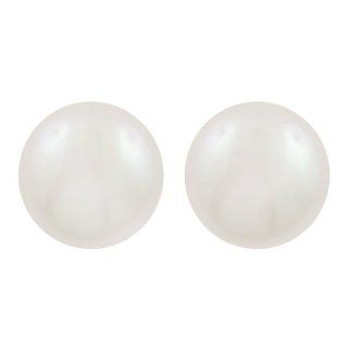Sterling Silver 6.5mm White AAA Freshwater Button Pearl Stud Earrings Jewelry