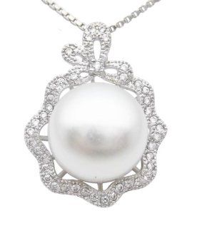 Genuine AAA 10.5mm White Pearl Pendant Necklace 18" Cultured Freshwater Jewelry